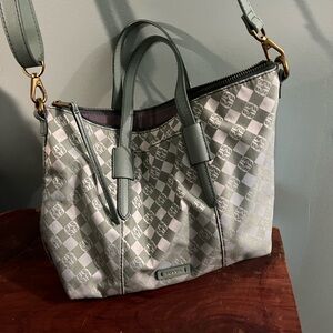 Fossil Green and Gray Tote Bag with Geometric Design